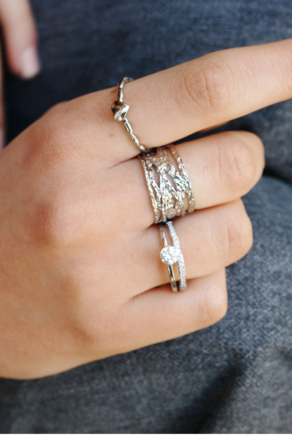 Ring med to rader, CZ, Steel