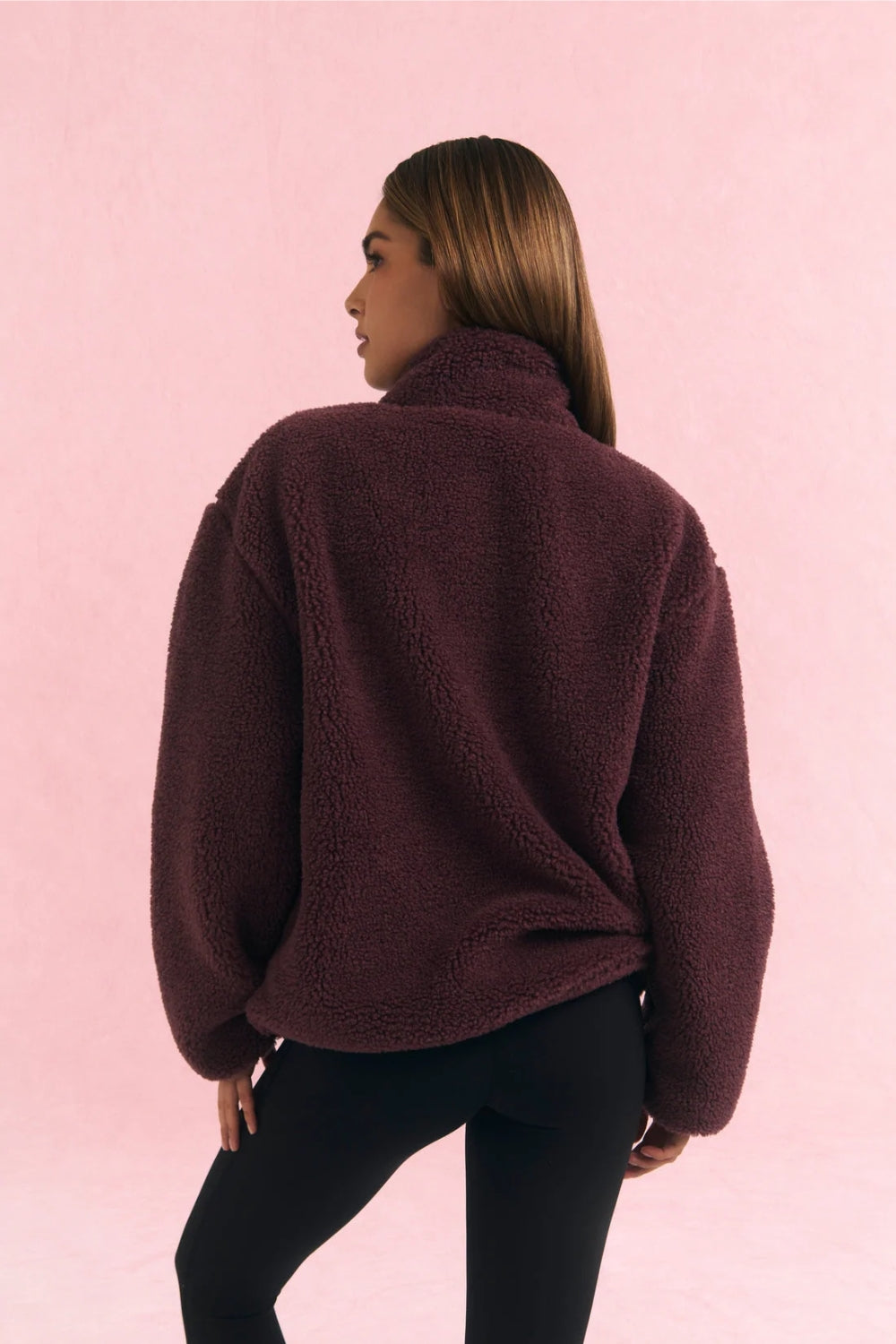 Oversized Teddy Fleece Plum Wine