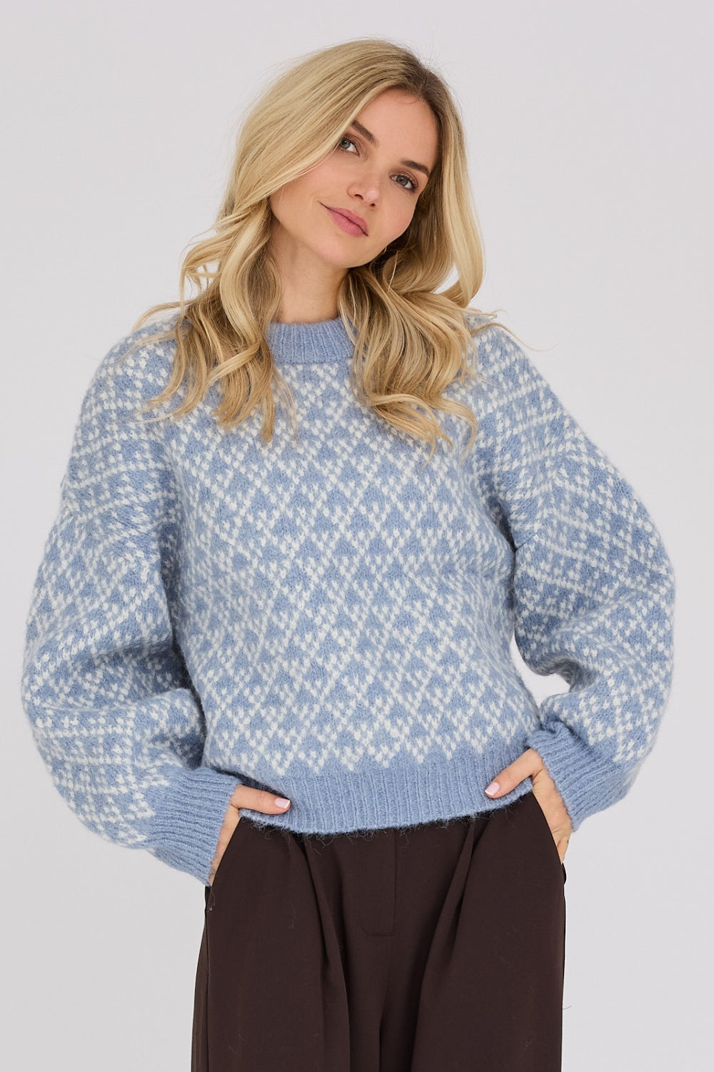 Tessi Knit Pullover Blue/Off-White
