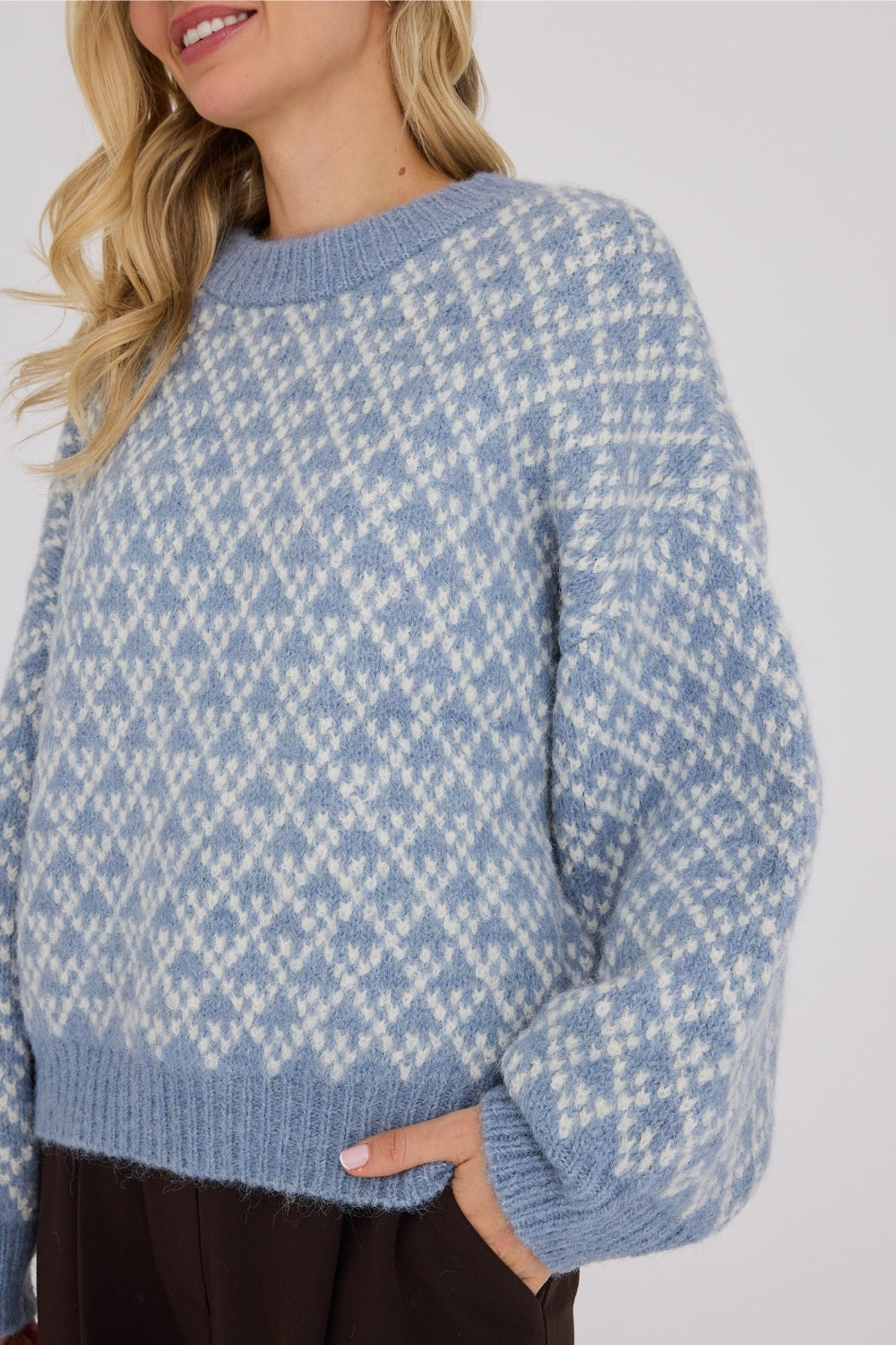 Tessi Knit Pullover Blue/Off-White