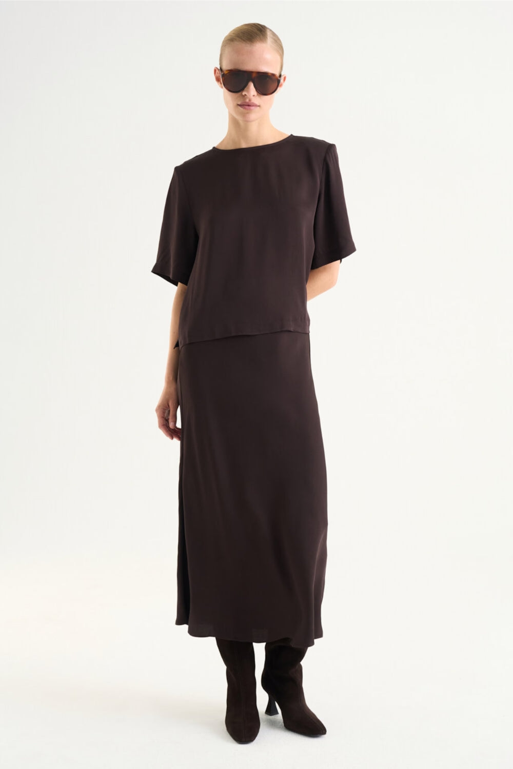 Tyne Satin Skirt Mocha Brown