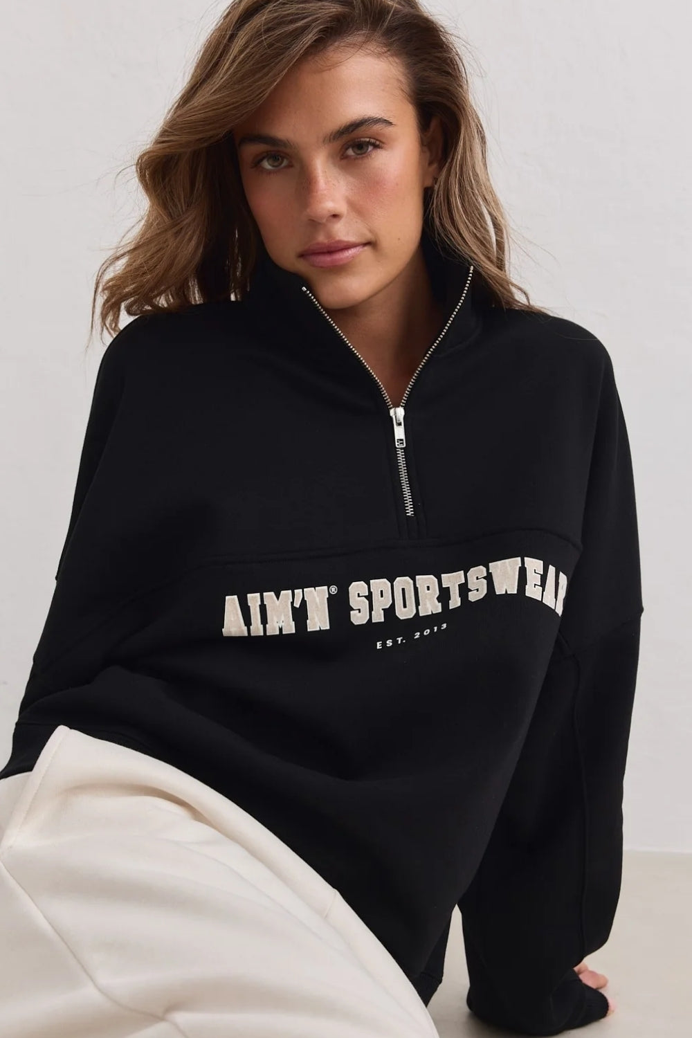 Varsity Sweat Half Zip Black