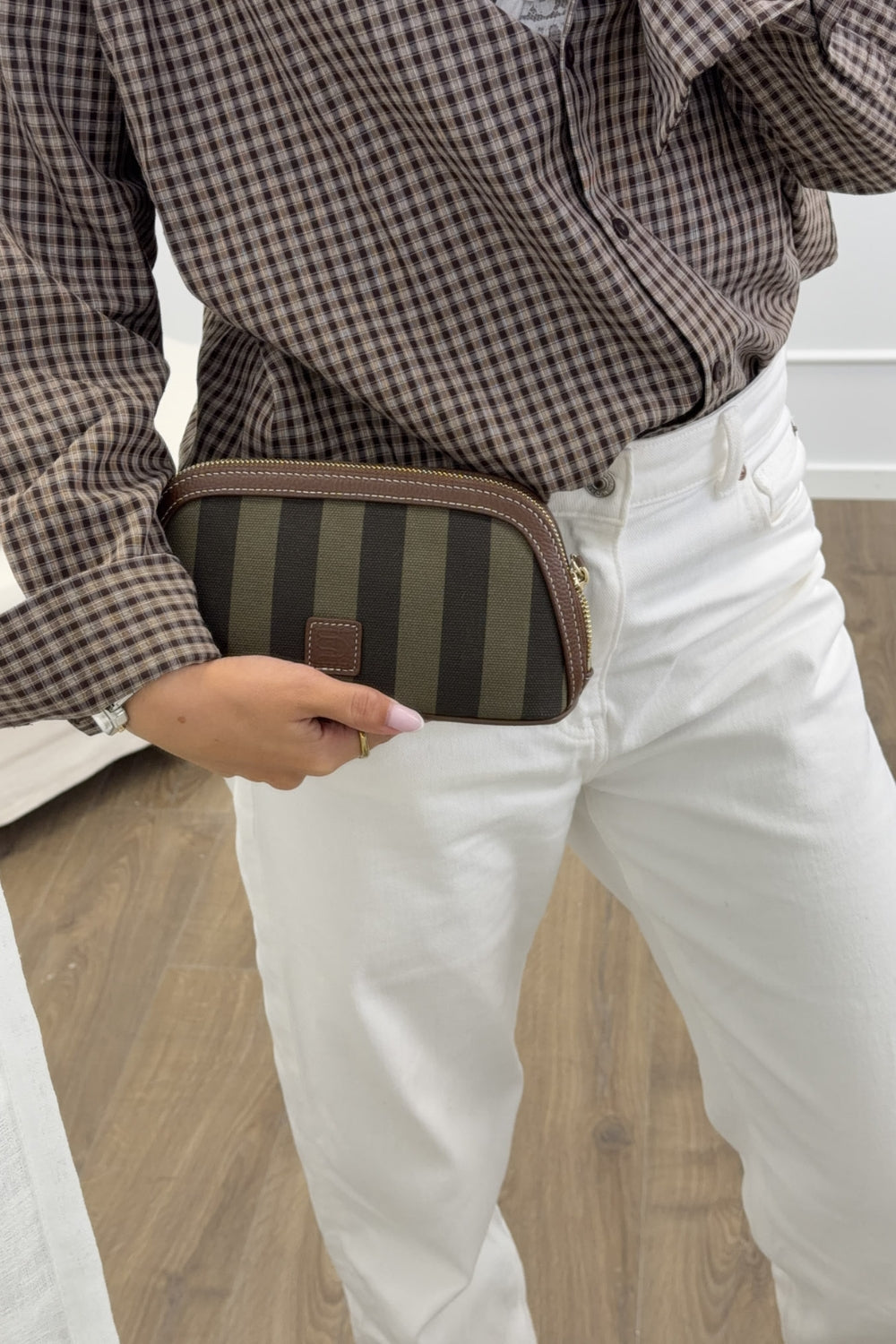 Cosmetic Pouch Small Green Stripe