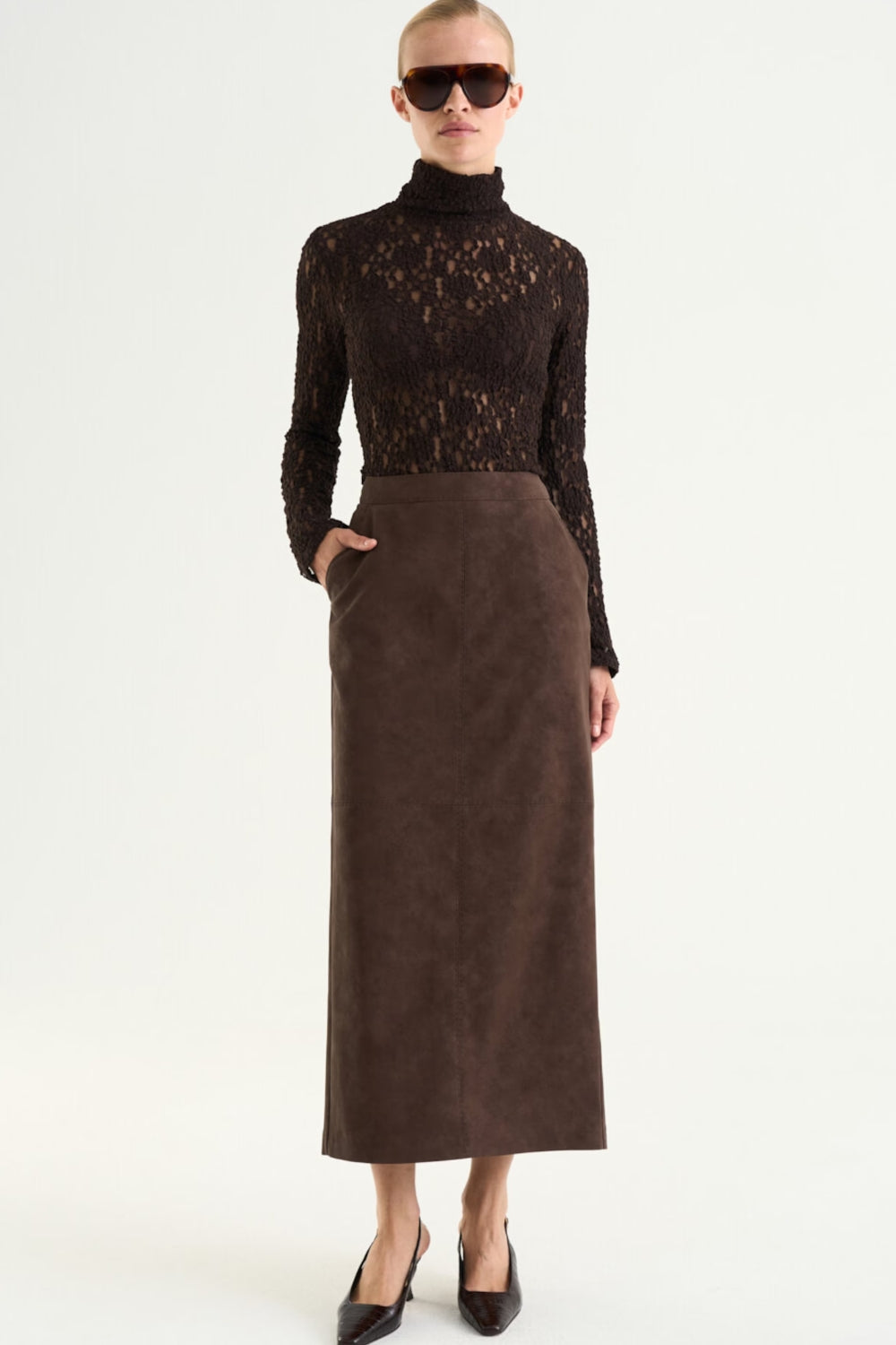 Yara Faux Suede Skirt Mocha Brown