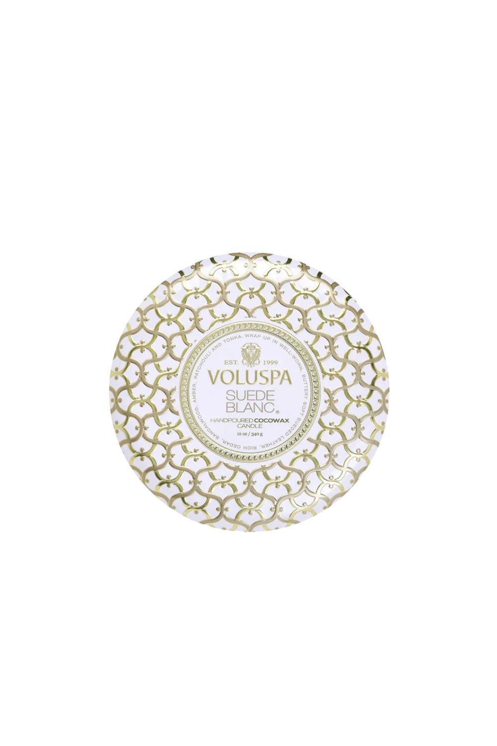 3 Wick Tin Candle Suede Blanc 340g