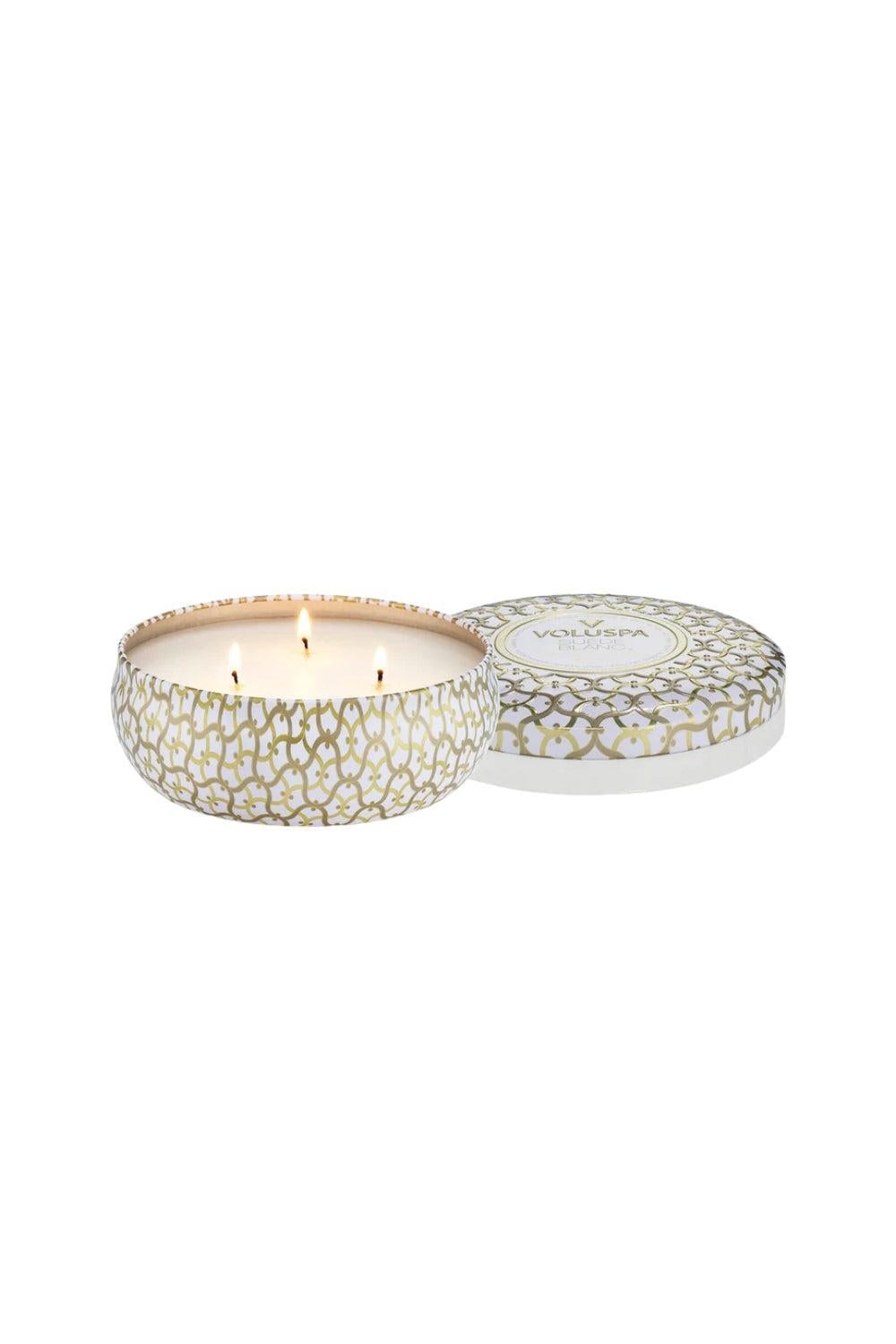 3 Wick Tin Candle Suede Blanc 340g