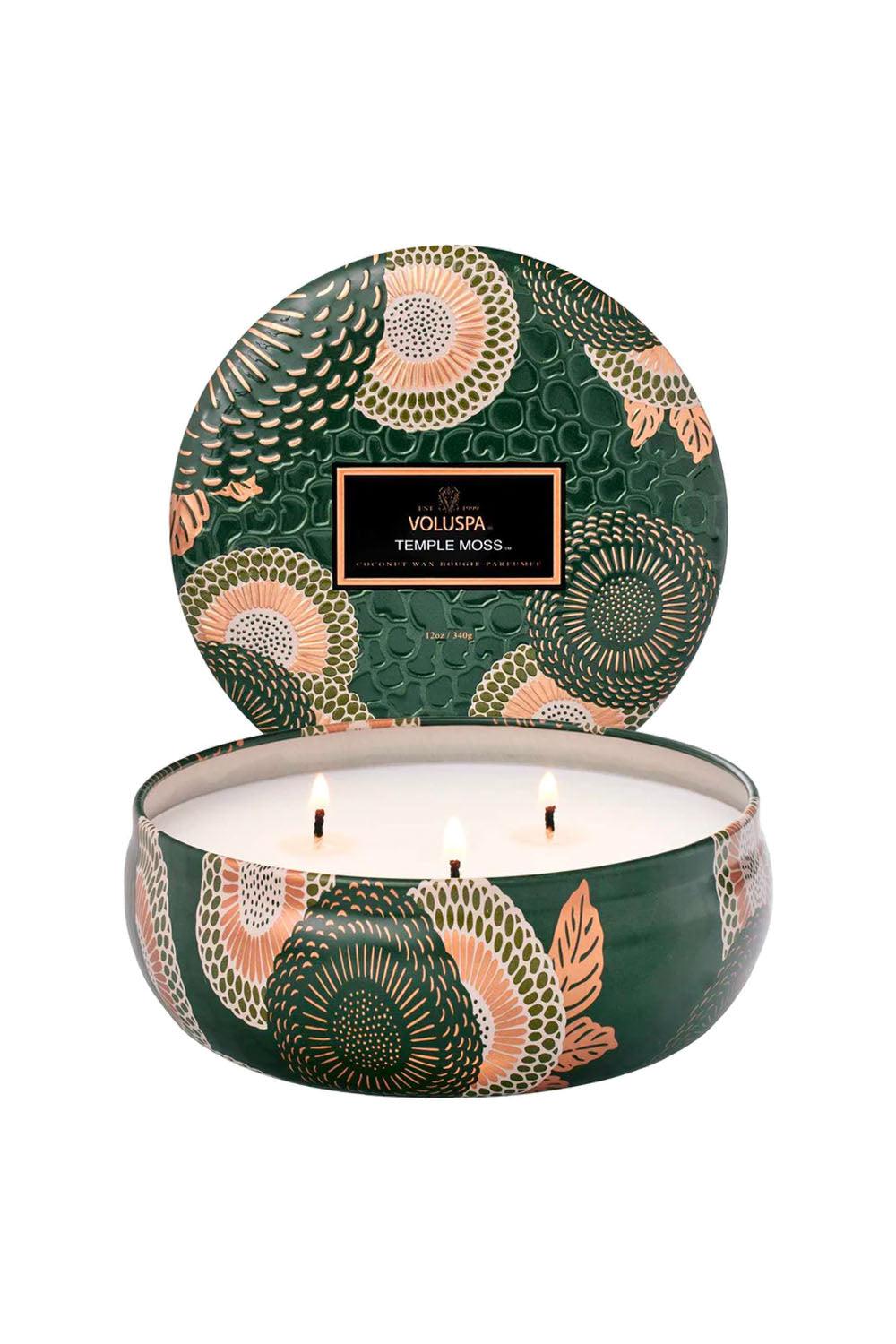 3 wick tin candle Temple moss