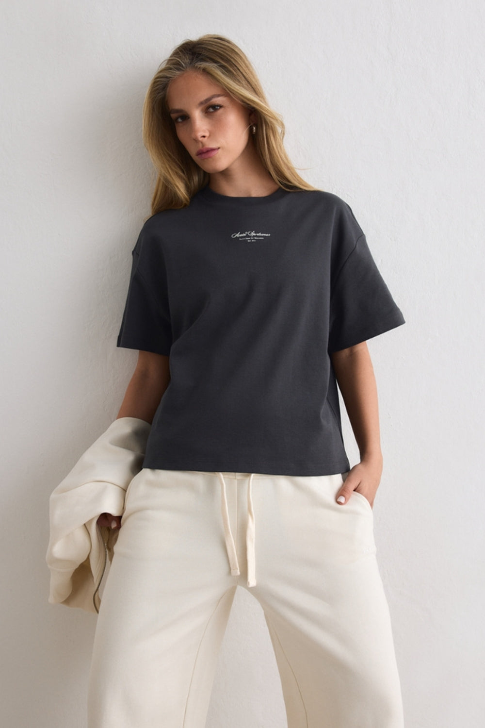 Script Boxy T-shirt Shadow Grey