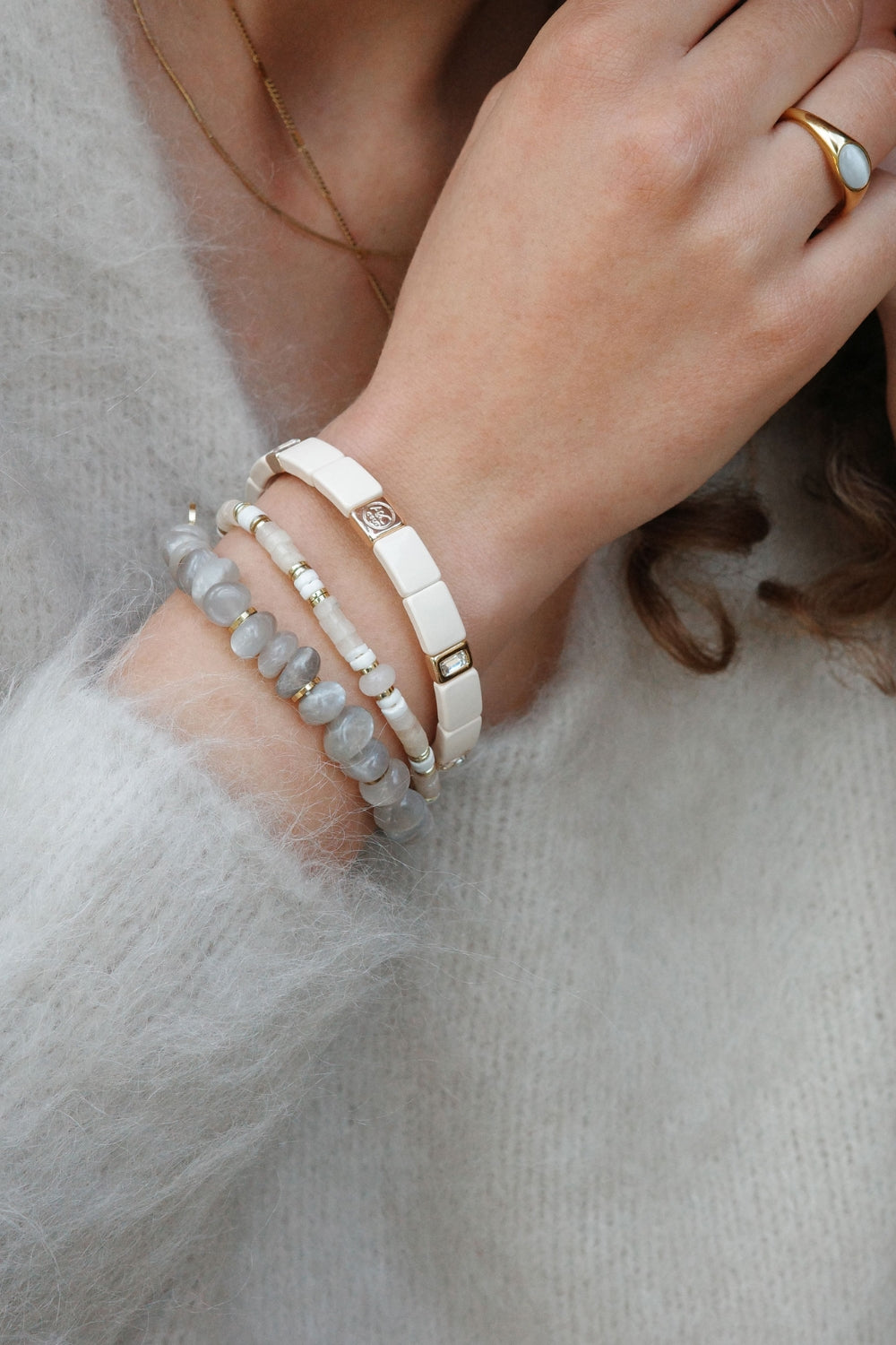 Enamel Tile Cream Crystal Bracelet