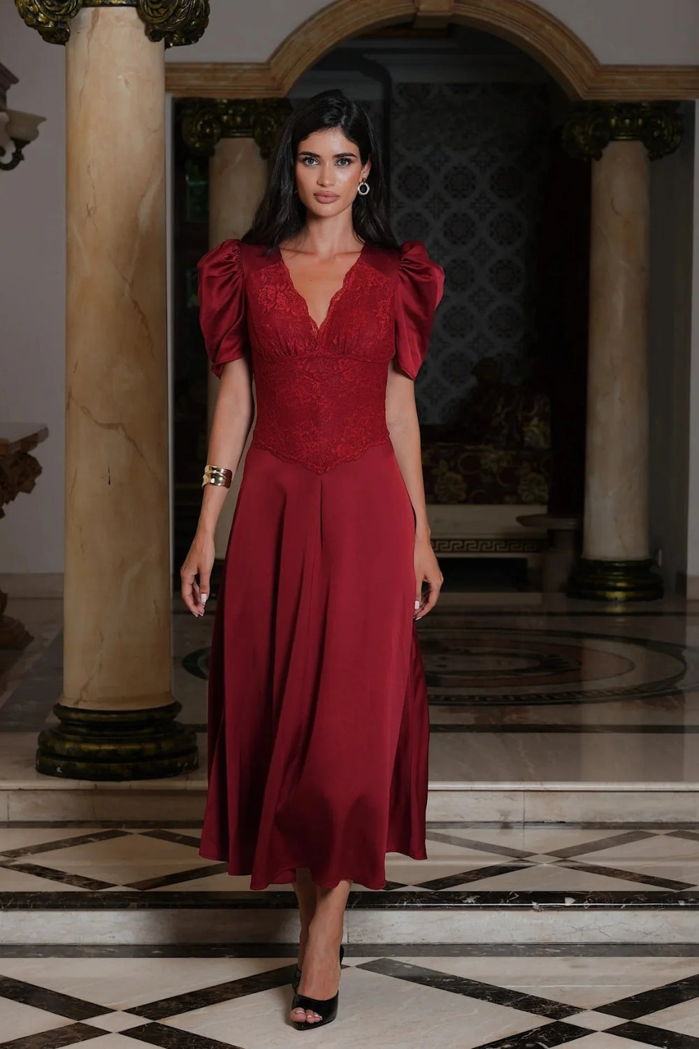 Francis Lace Midi Dress Red