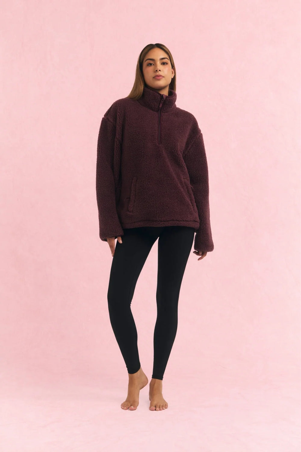 Oversized Teddy Fleece Plum Wine