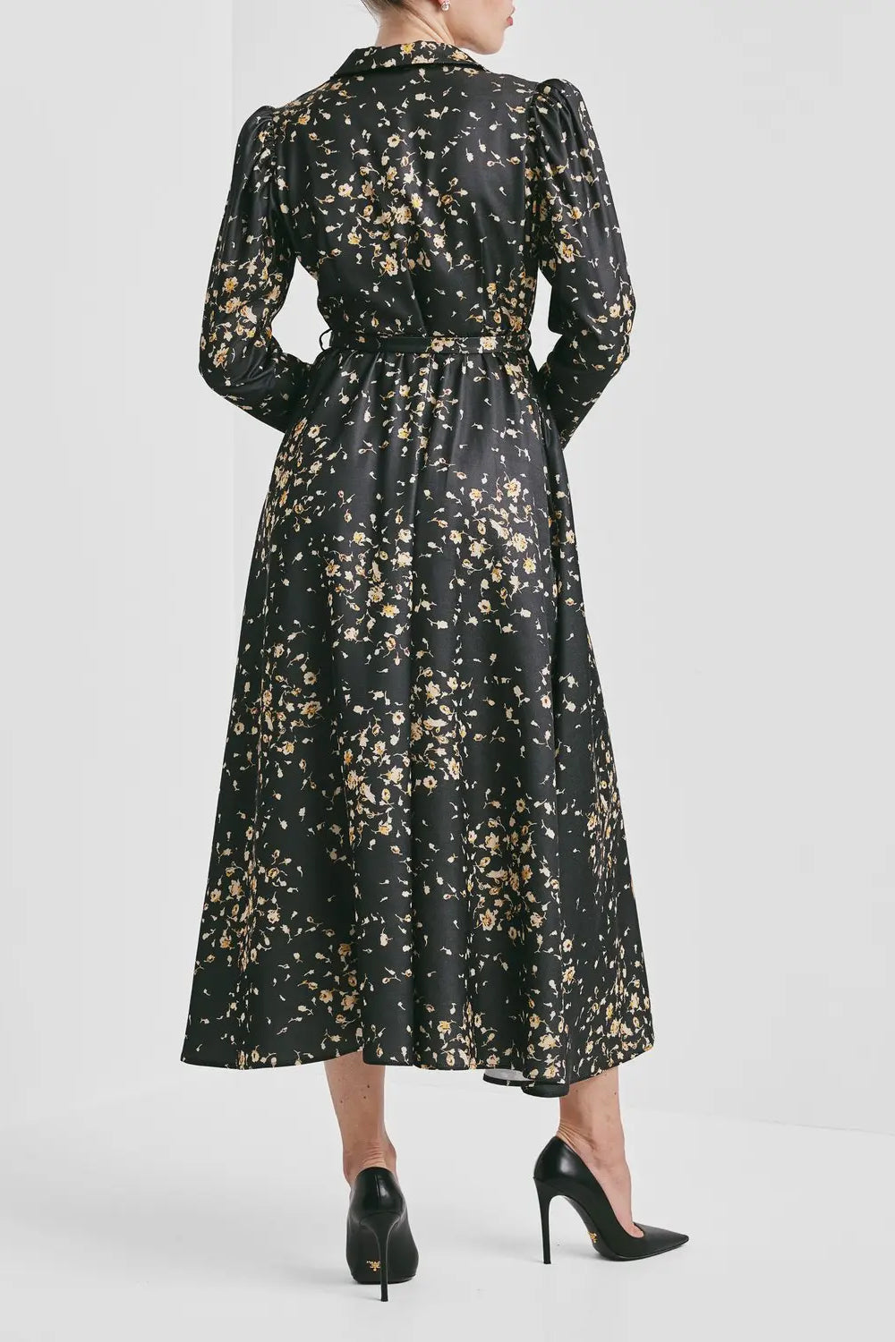 Tailored Satin shirt Dress Black Rose