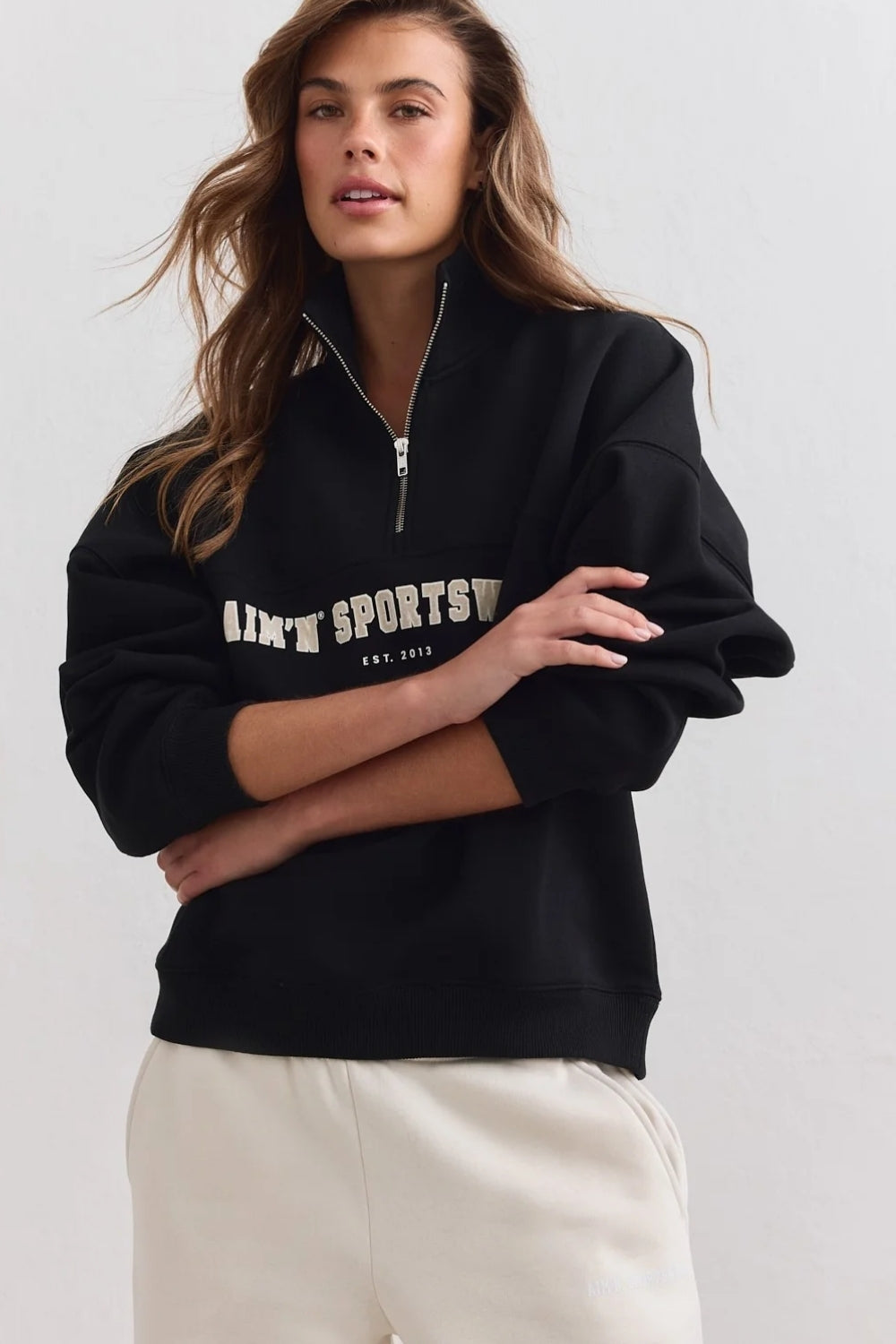 Varsity Sweat Half Zip Black