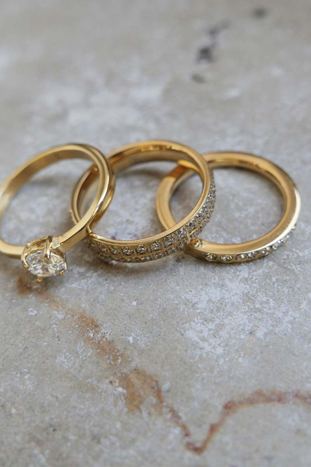 Ring w/cz 2 Rows Steel Gold Plated