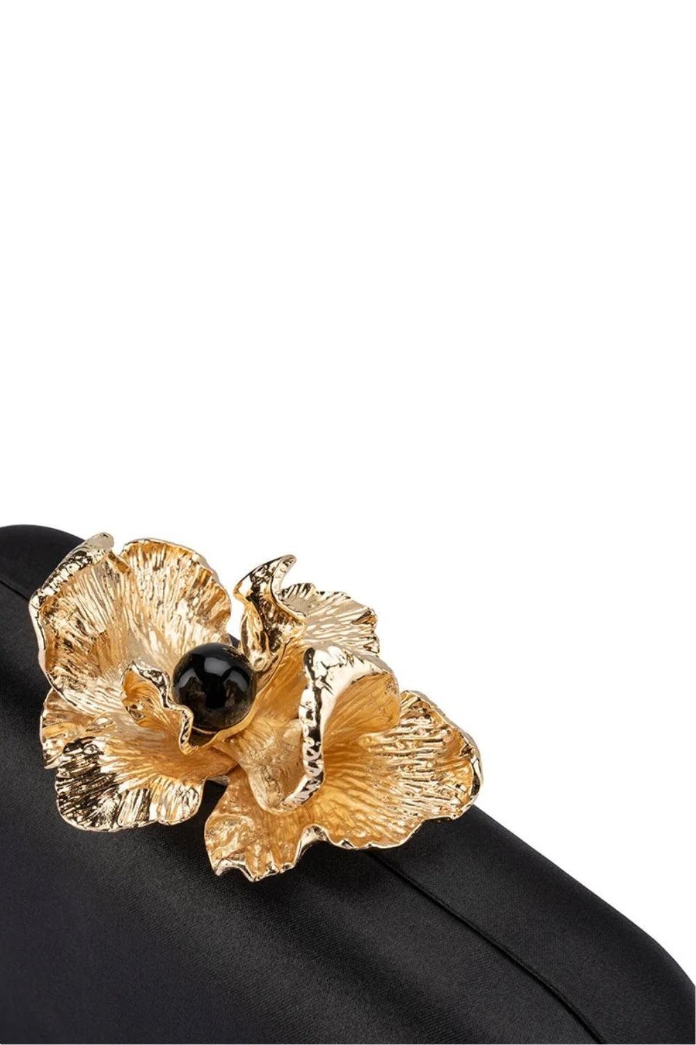 Adele Orchid Lock Clutch Black