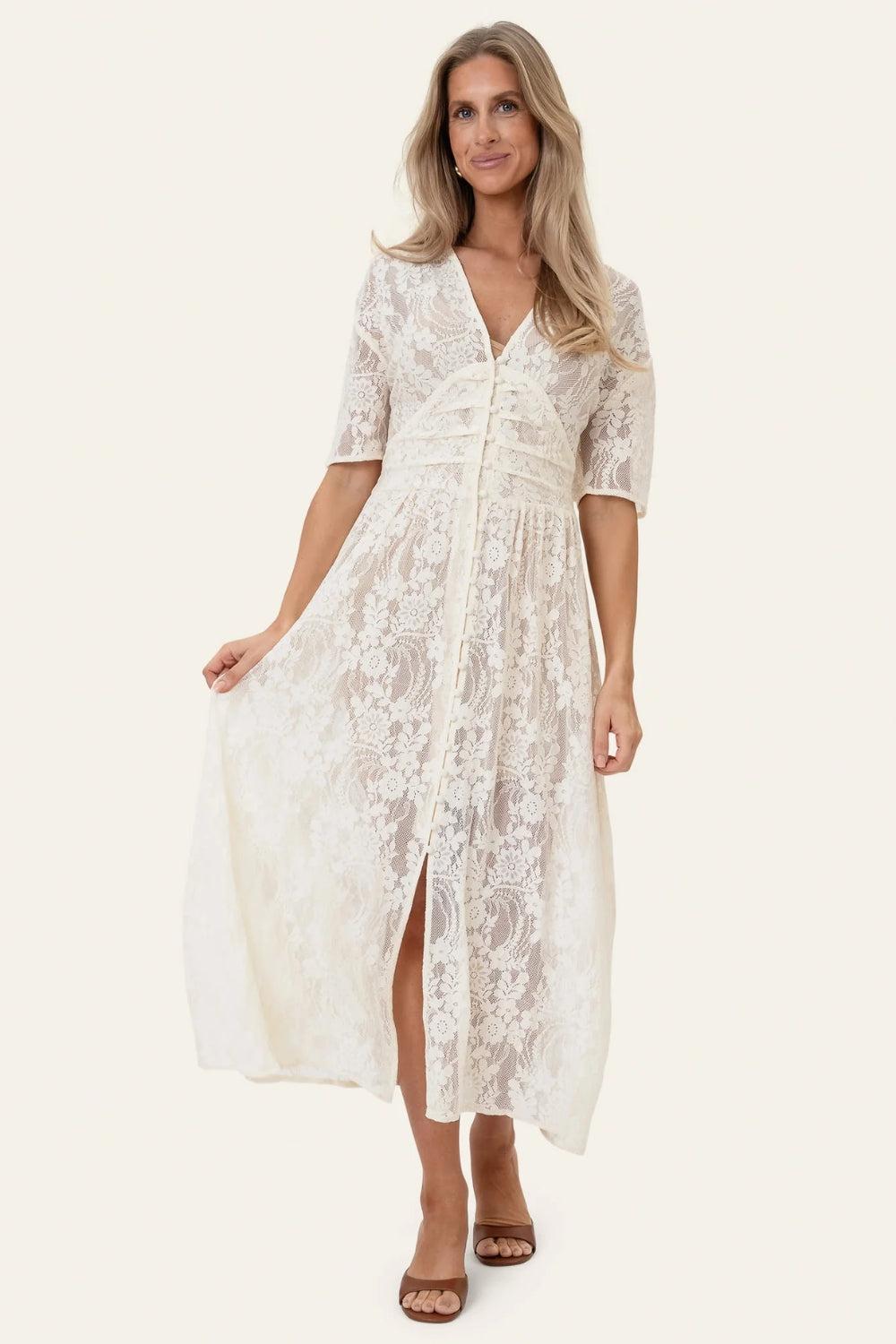 AdeliaIc Long Dress Off White Lace