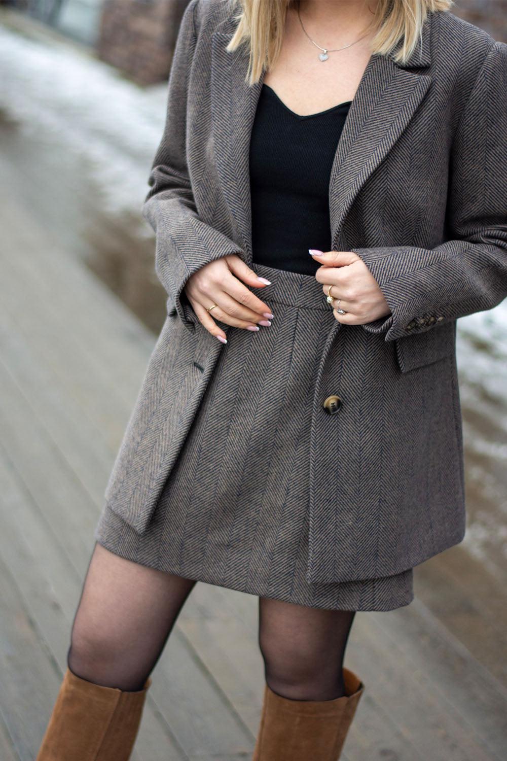 Alexandra Skirt Taupe Herringbone