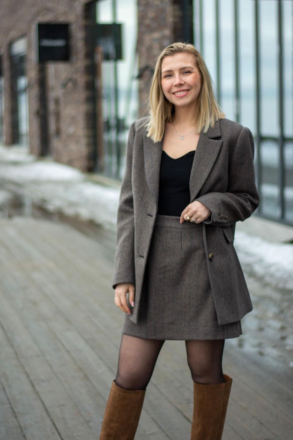 Alexandra Skirt Taupe Herringbone