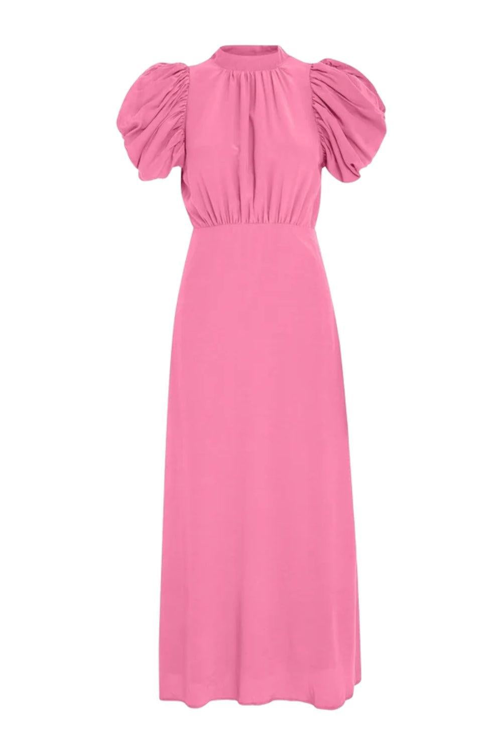 Alicia Puff Short Sleeve Open Back Midi Dress Prism Pink