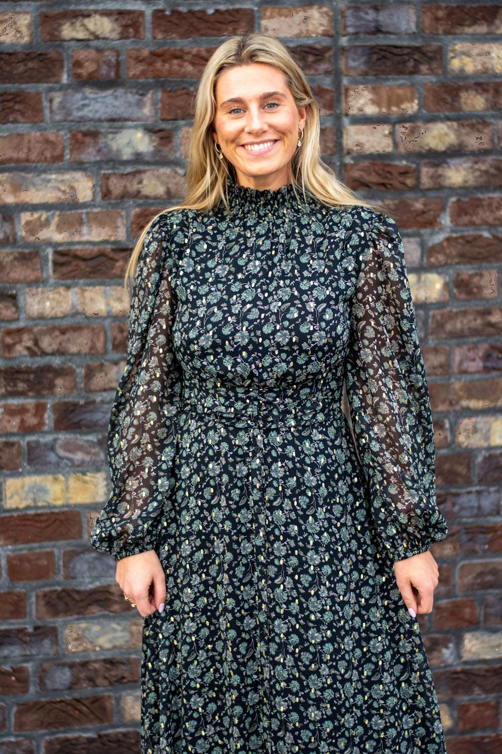 Alva Dress Green Amber Print