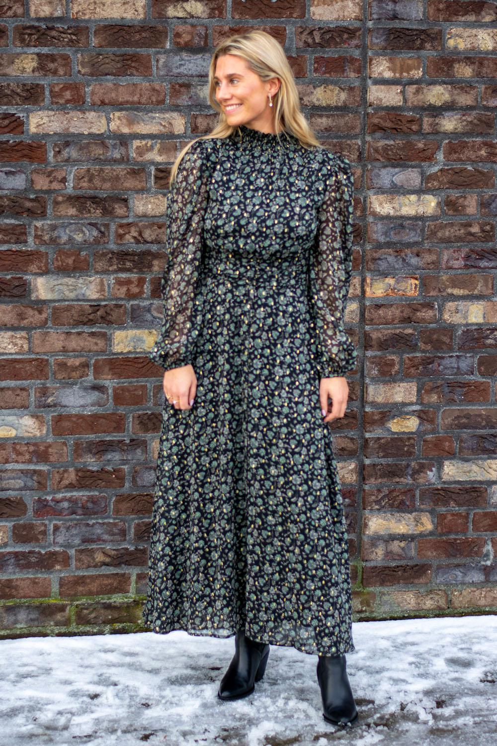 Alva Dress Green Amber Print