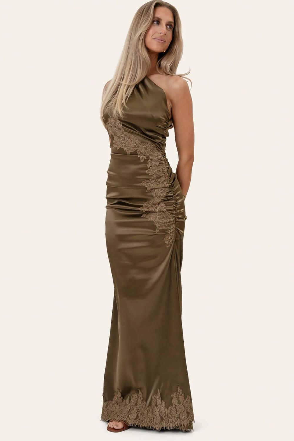 AndreaIC Satin Dress Olive Lace
