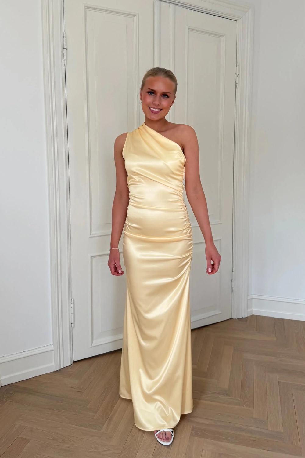 AndreaIC Satin Maxi Dress Yellow