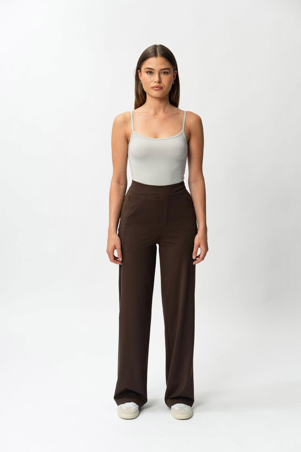 Asana Relaxed Straight Pant Dark Brown Long 32"