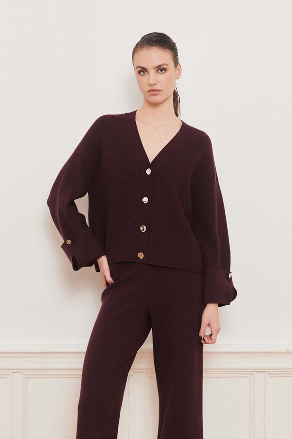 Atari Rib Cardigan Burgundy