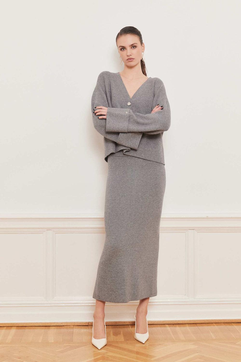 Atari Rib Cardigan Grey Melange