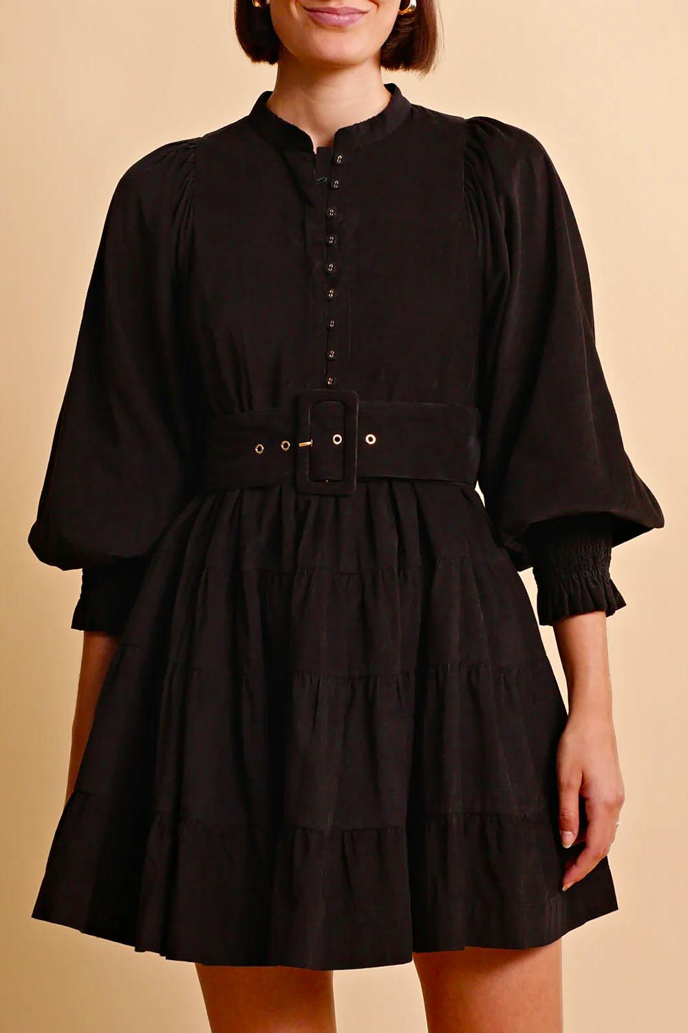 Baby cord belted dress black