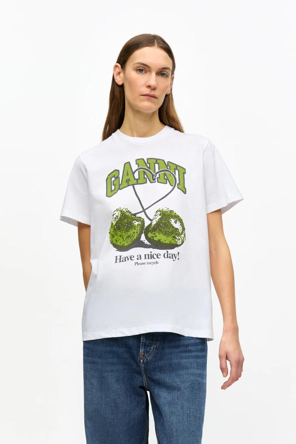 Basic Jersey Cherry Relaxed T-shirt Bright White Green