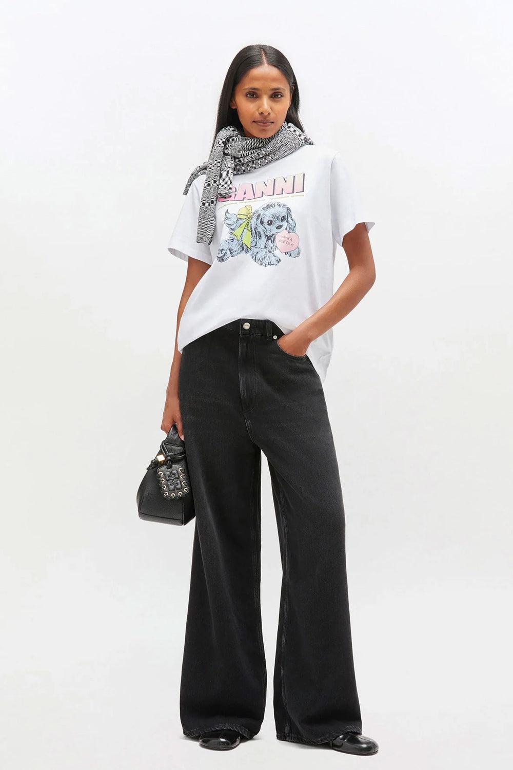 Basic cotton jersey neon puppy t-shirt bright white