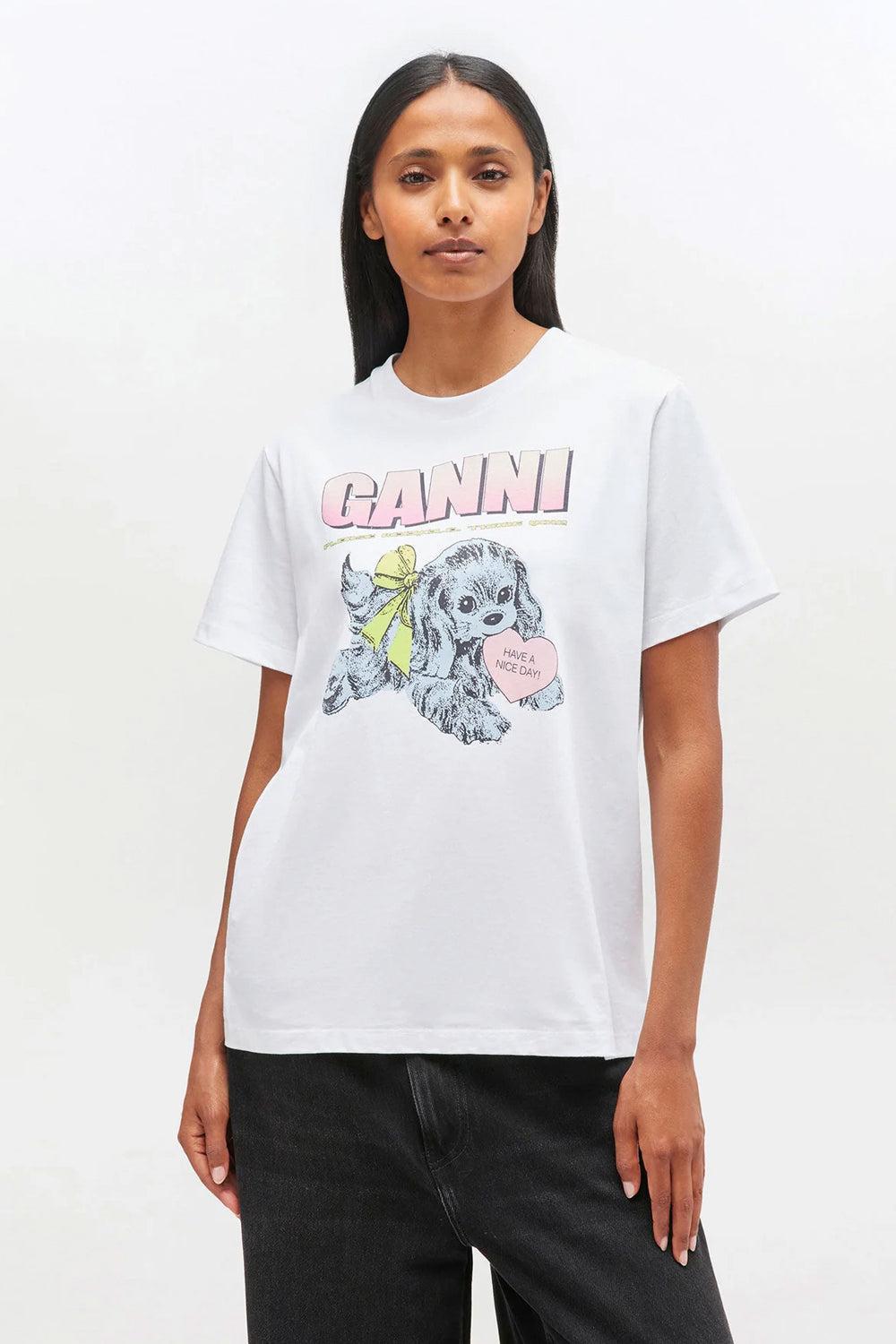 Basic cotton jersey neon puppy t-shirt bright white