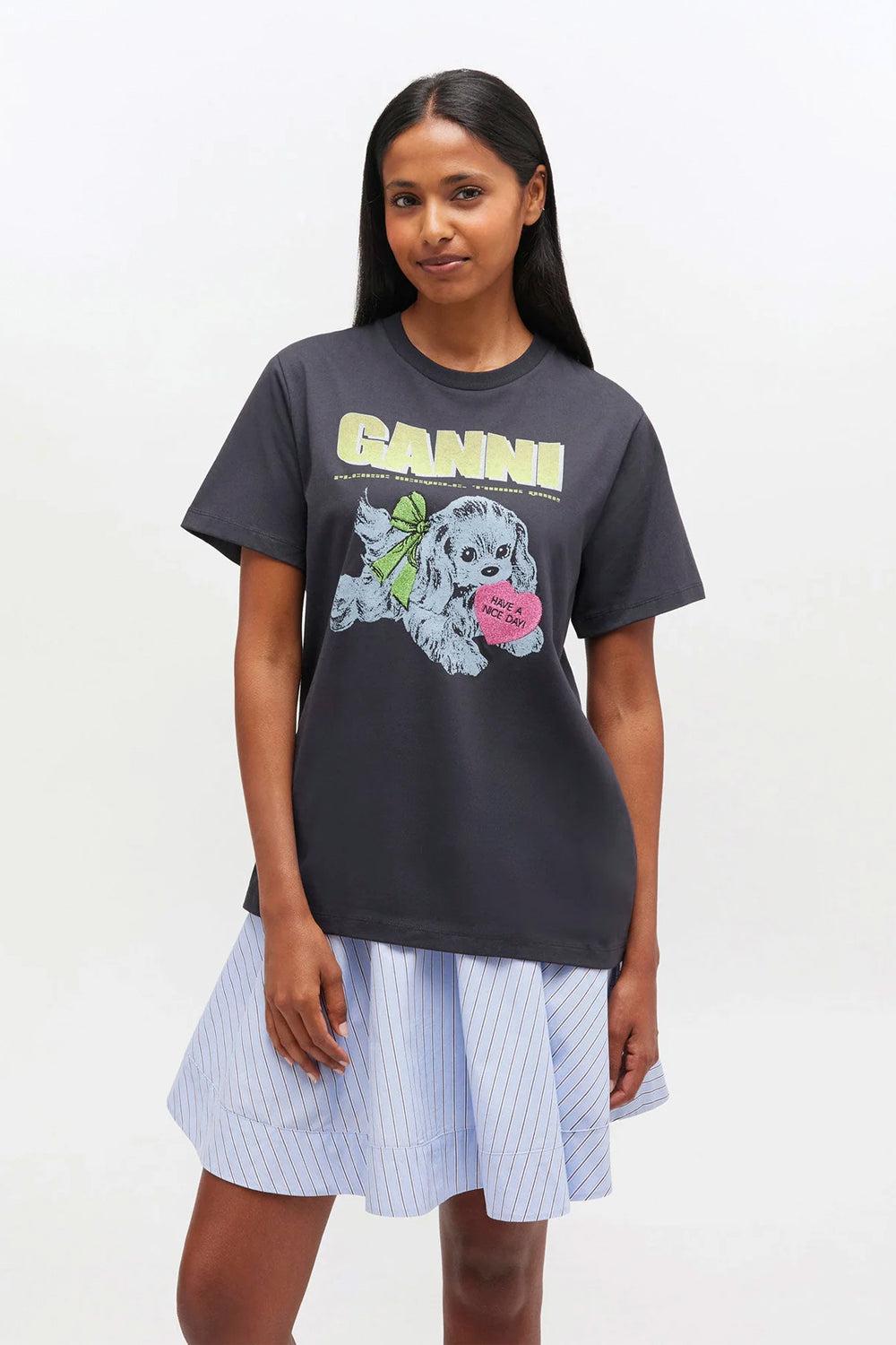 Basic cotton jersey neon puppy t-shirt phantom