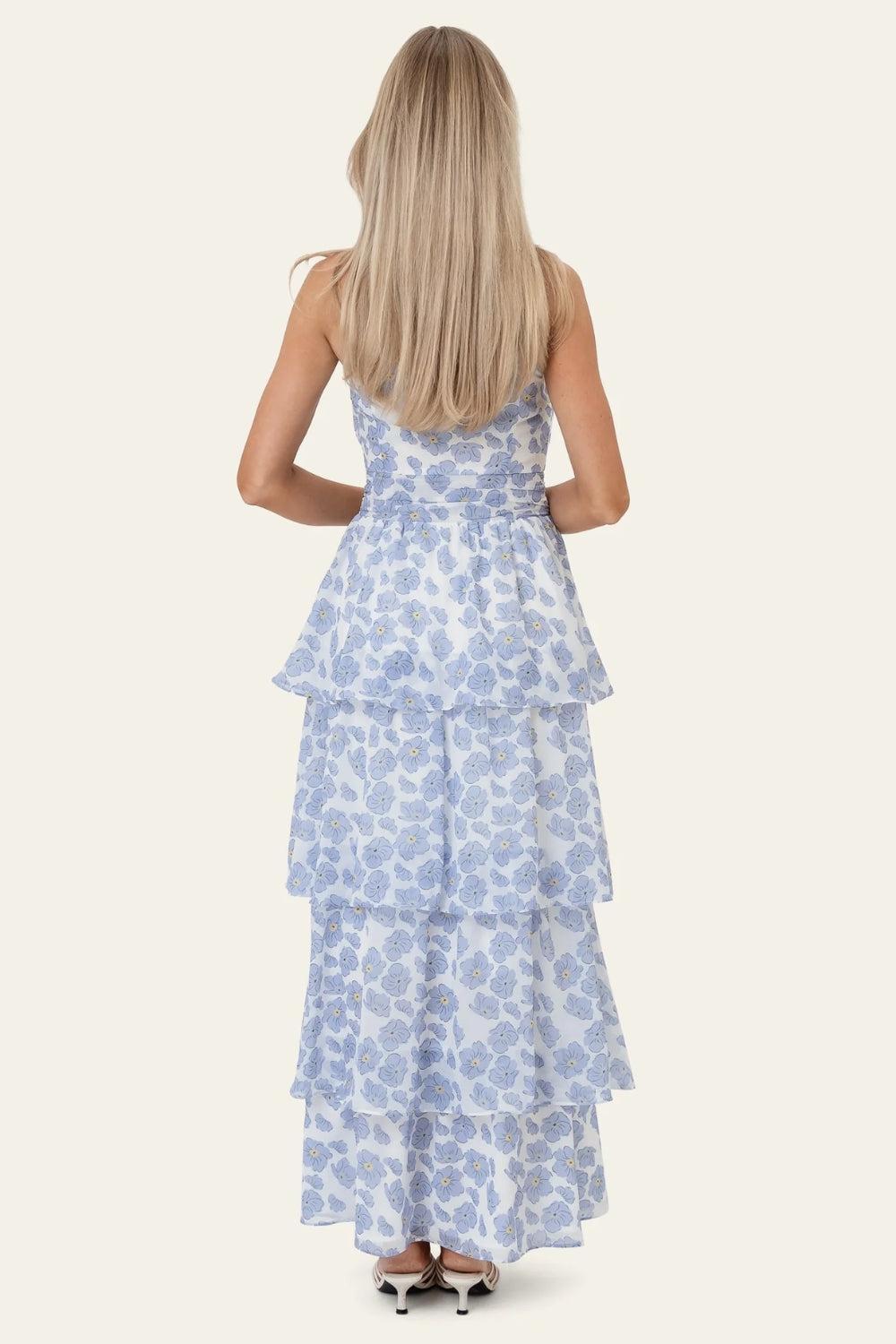 BelleIC Long Dress Blue Dazzling Flower