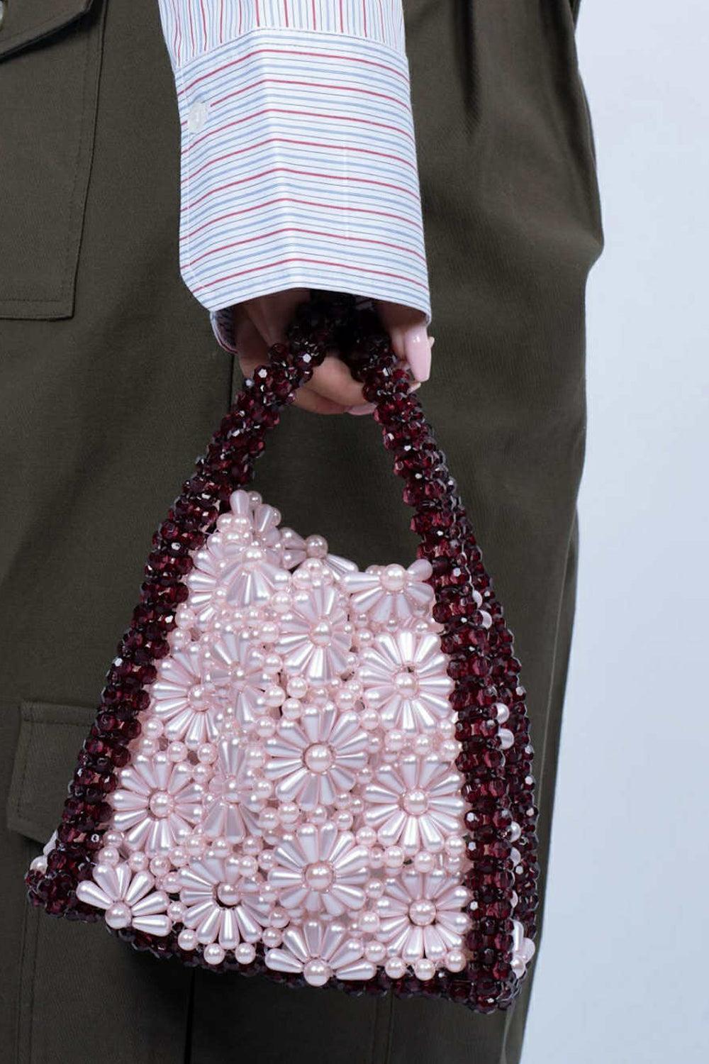 Bouquet Bead Bag Blush Burgundy