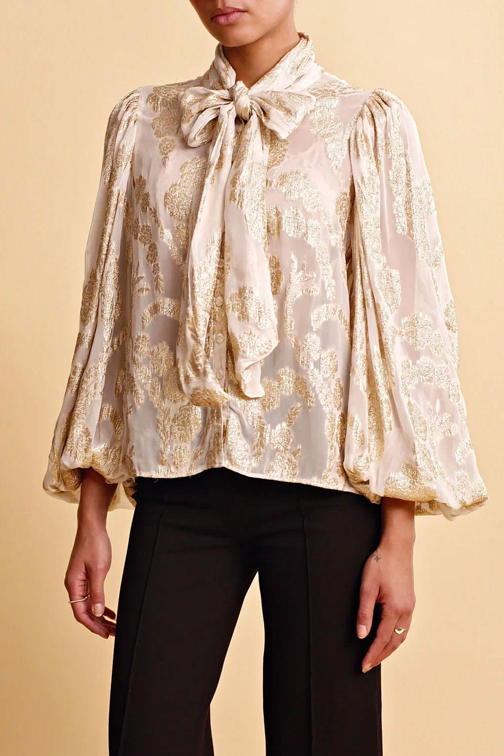 Brocade Georgette Blouse Offwhite