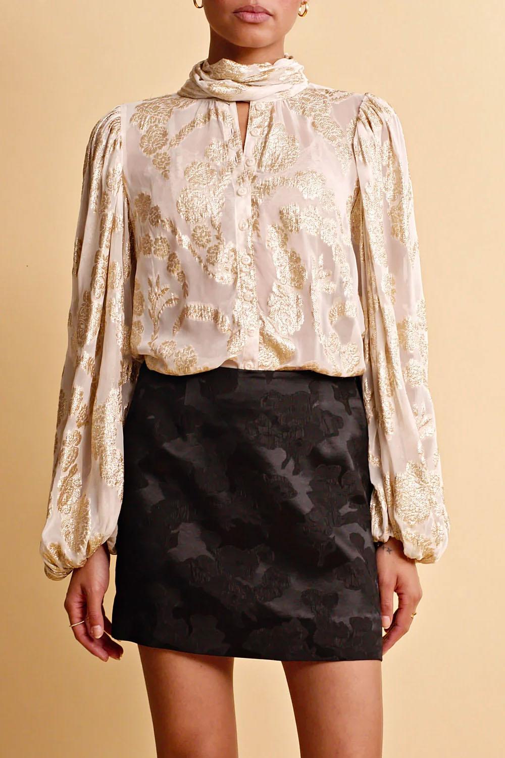 Brocade Georgette Blouse Offwhite