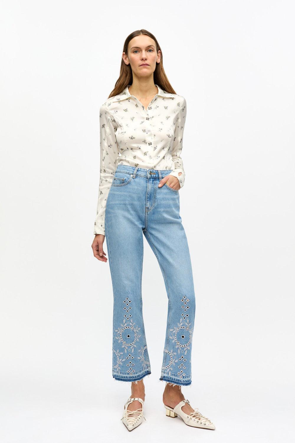 Broderie Anglaise Denim Betzy Cropped Light Blue Stone