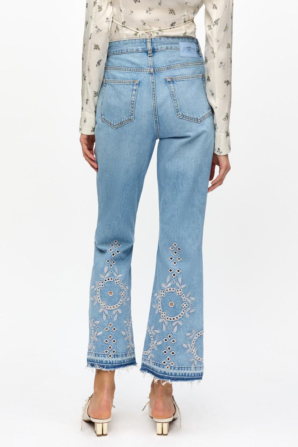 Broderie Anglaise Denim Betzy Cropped Light Blue Stone