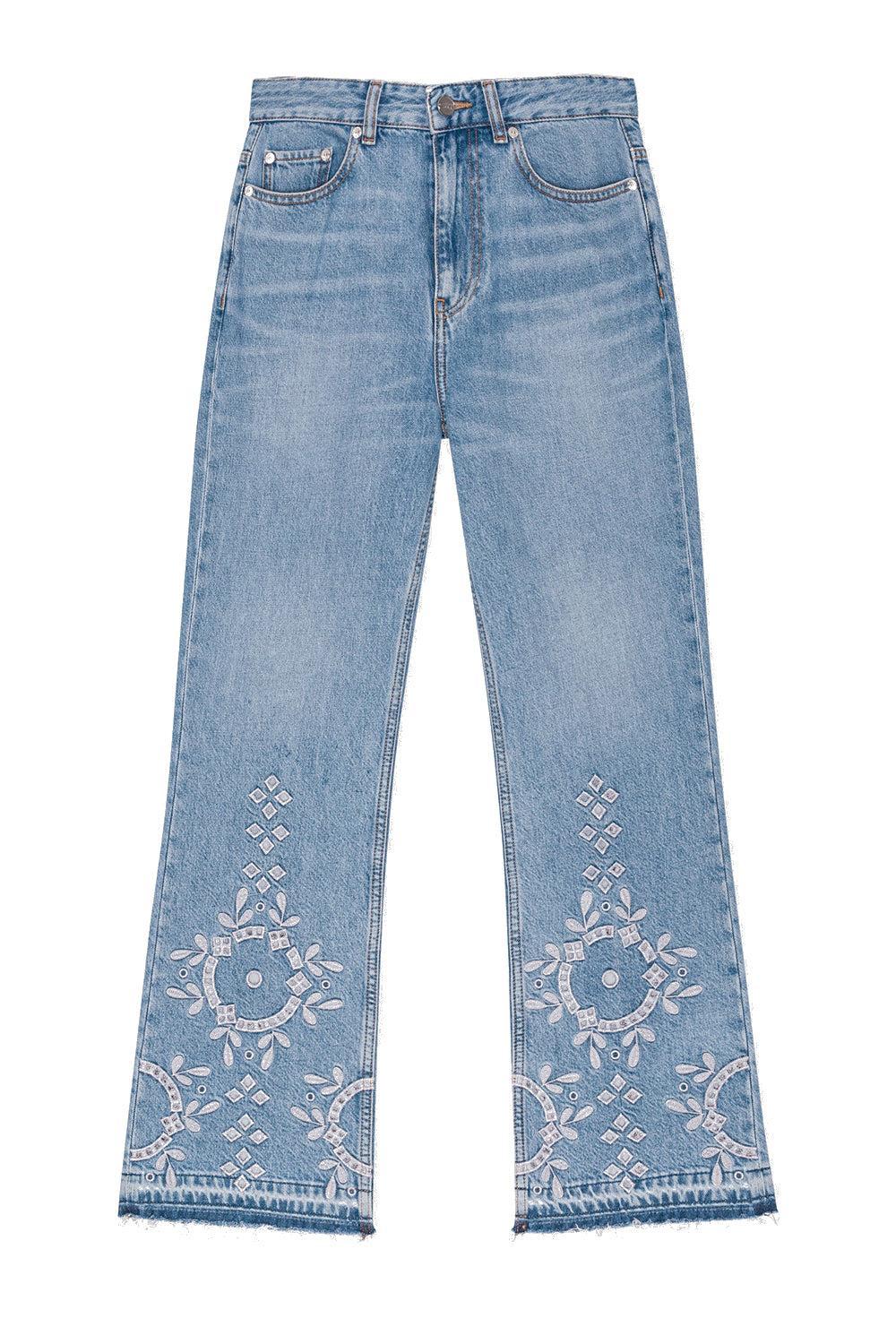 Broderie Anglaise Denim Betzy Cropped Light Blue Stone