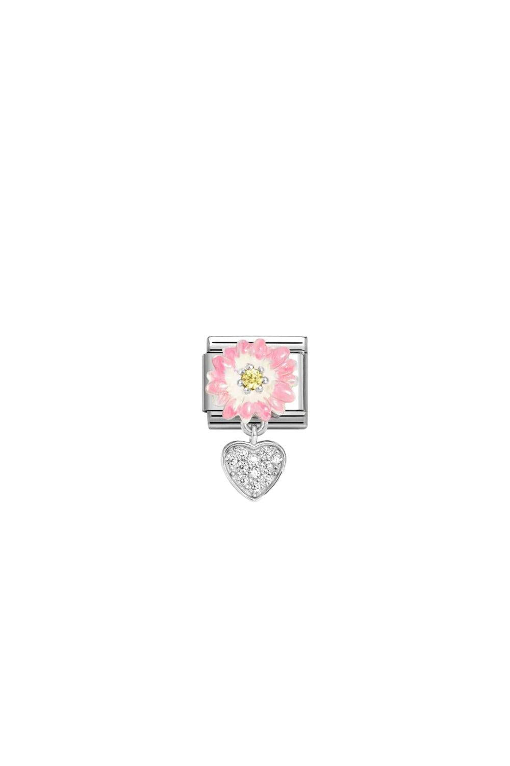 CHARMS 925 Sterling Silver, Enamel & CZ Pink Daisy with Heart
