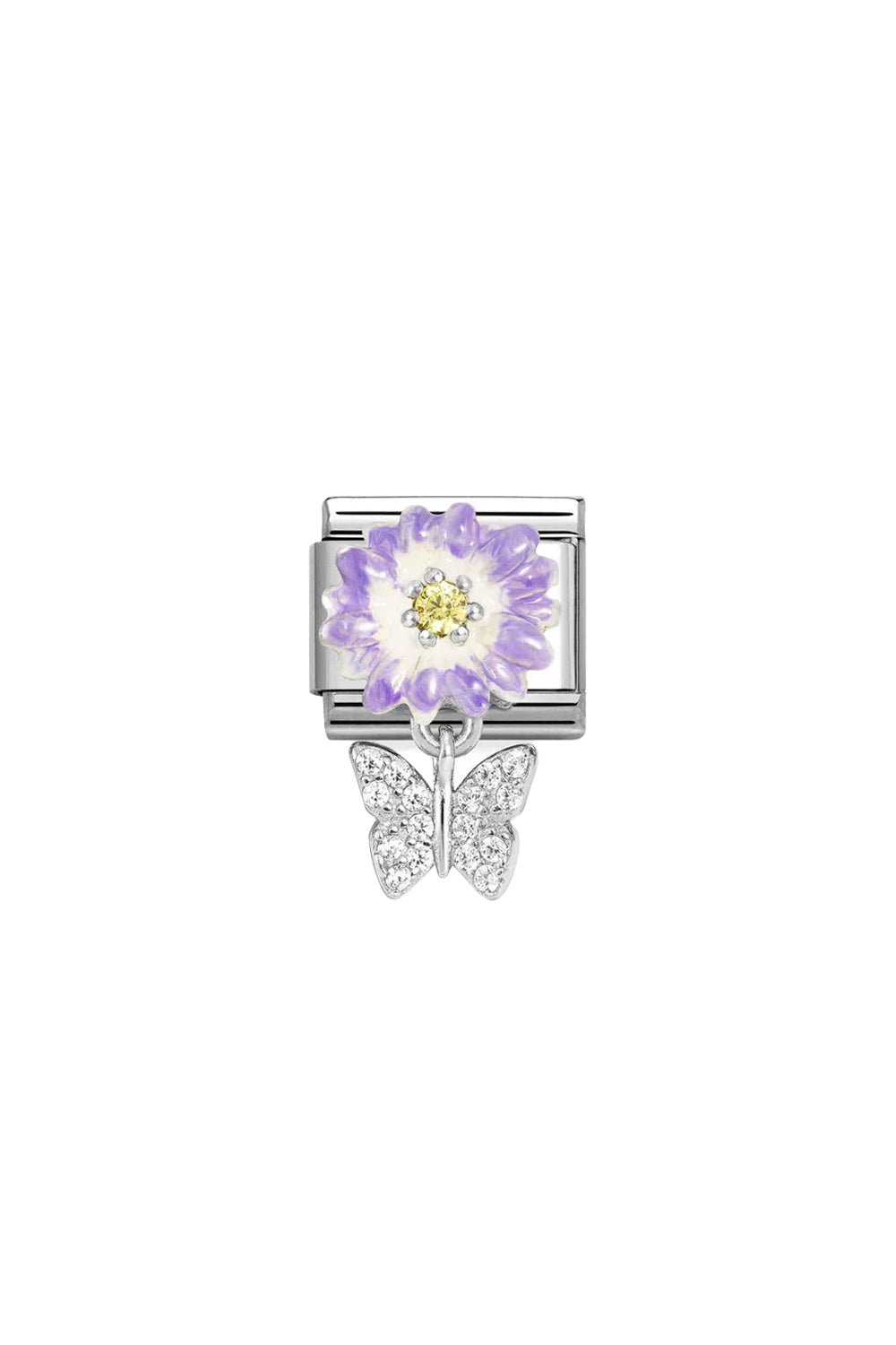 CHARMS 925 Sterling Silver, Enamel & CZ Purple Flower with Butterfly