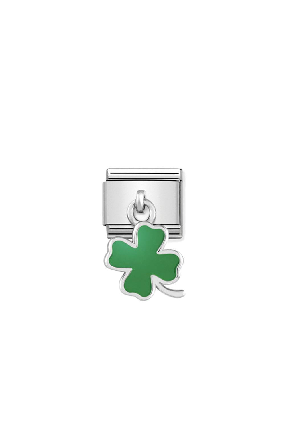 CHARMS 925 Sterling Silver & Enamel Green Four Leaf Clover