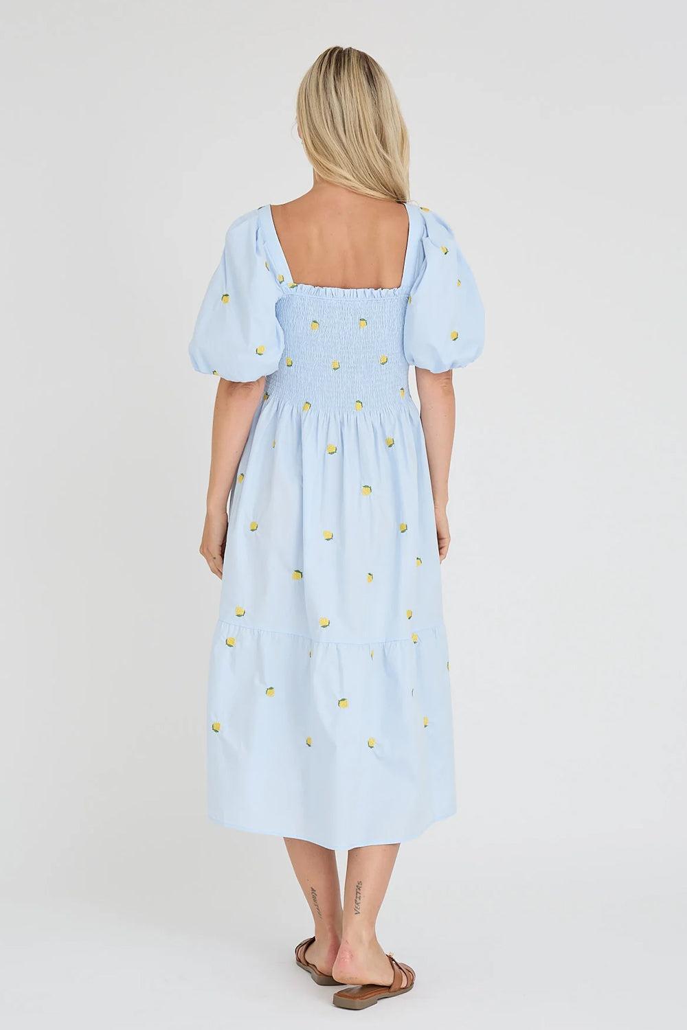 Cheri fruit dress Blue /yellow