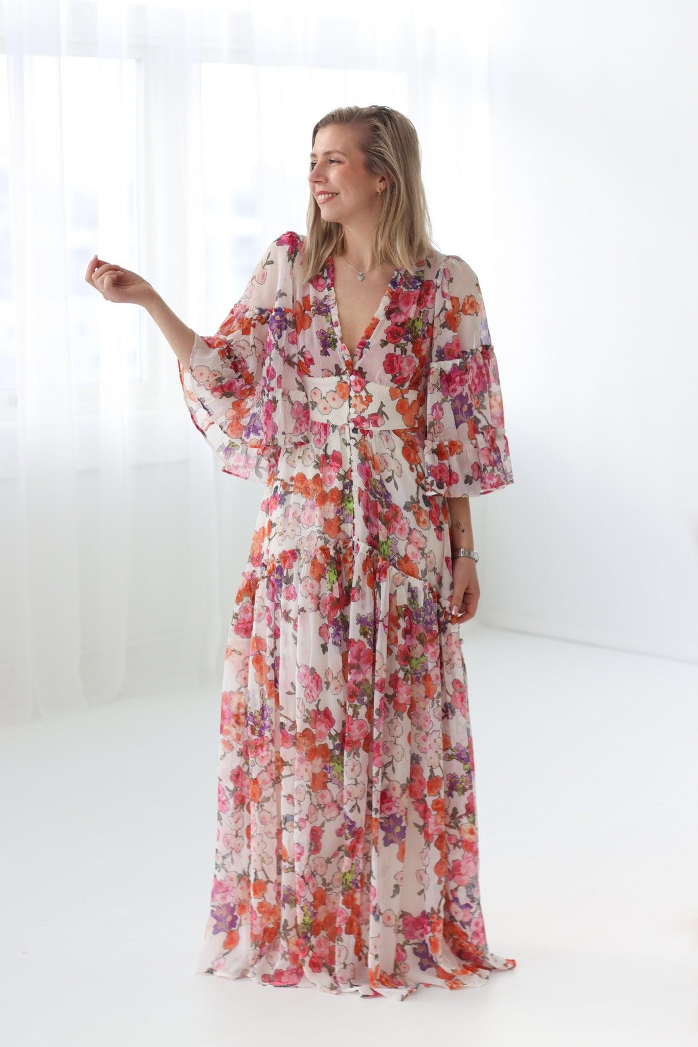 Chiffon V-neck Dress Off White Poppy