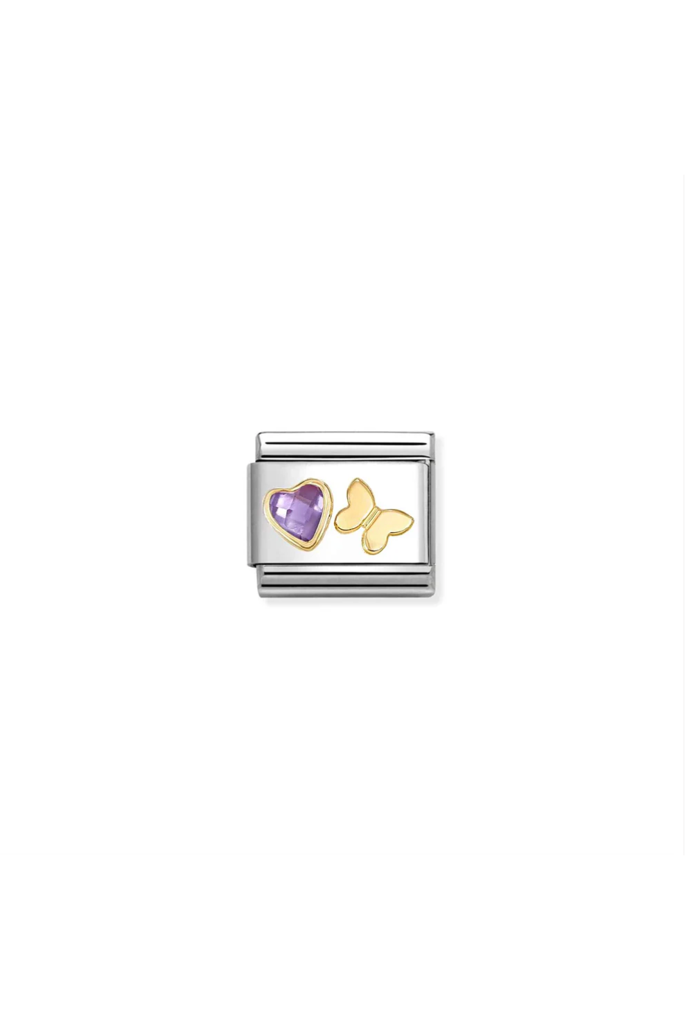 Classic Faceted 18k Gold & CZ Purple Heart With Butterfly