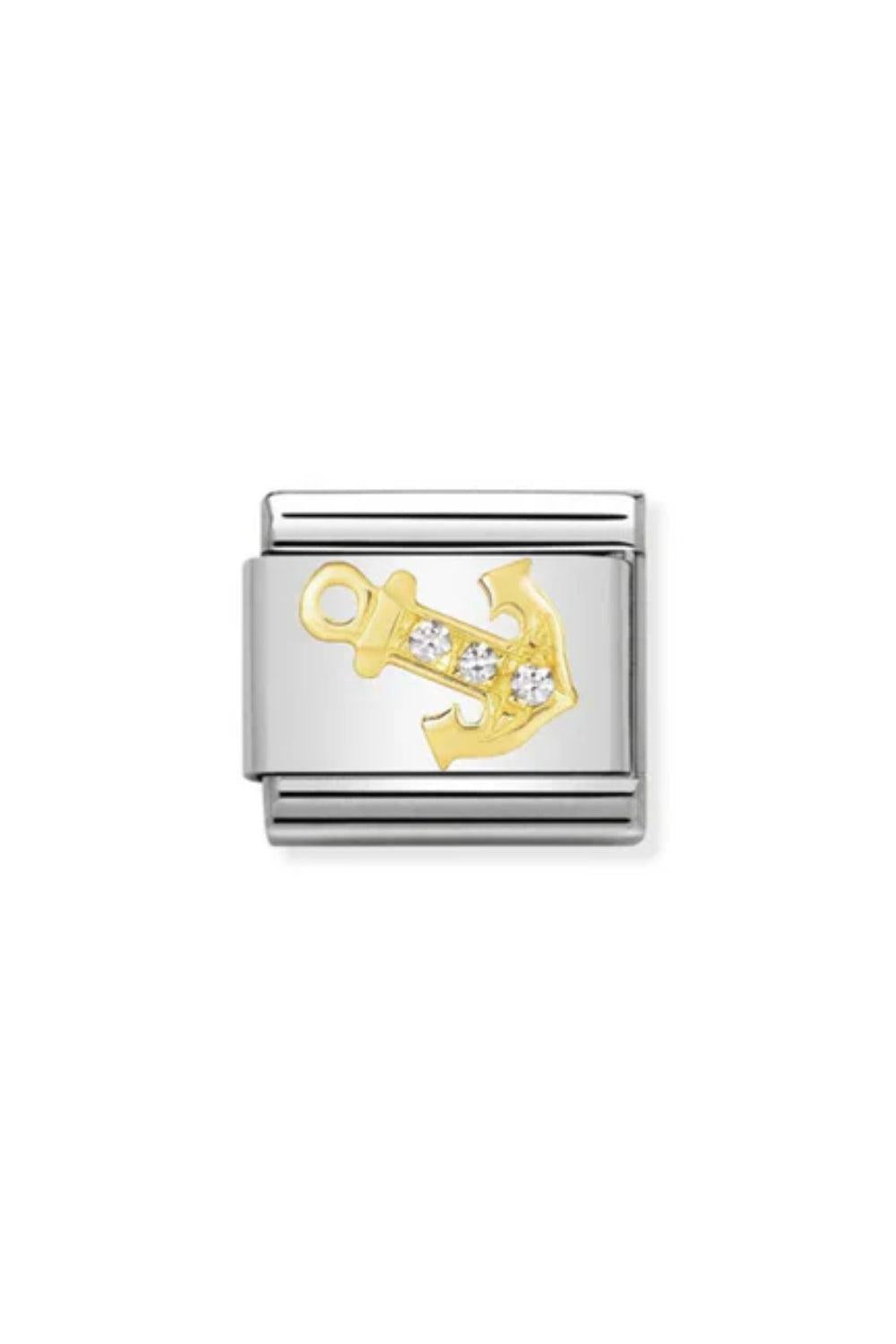 Classic Sports 18k Gold & CZ White Anchor