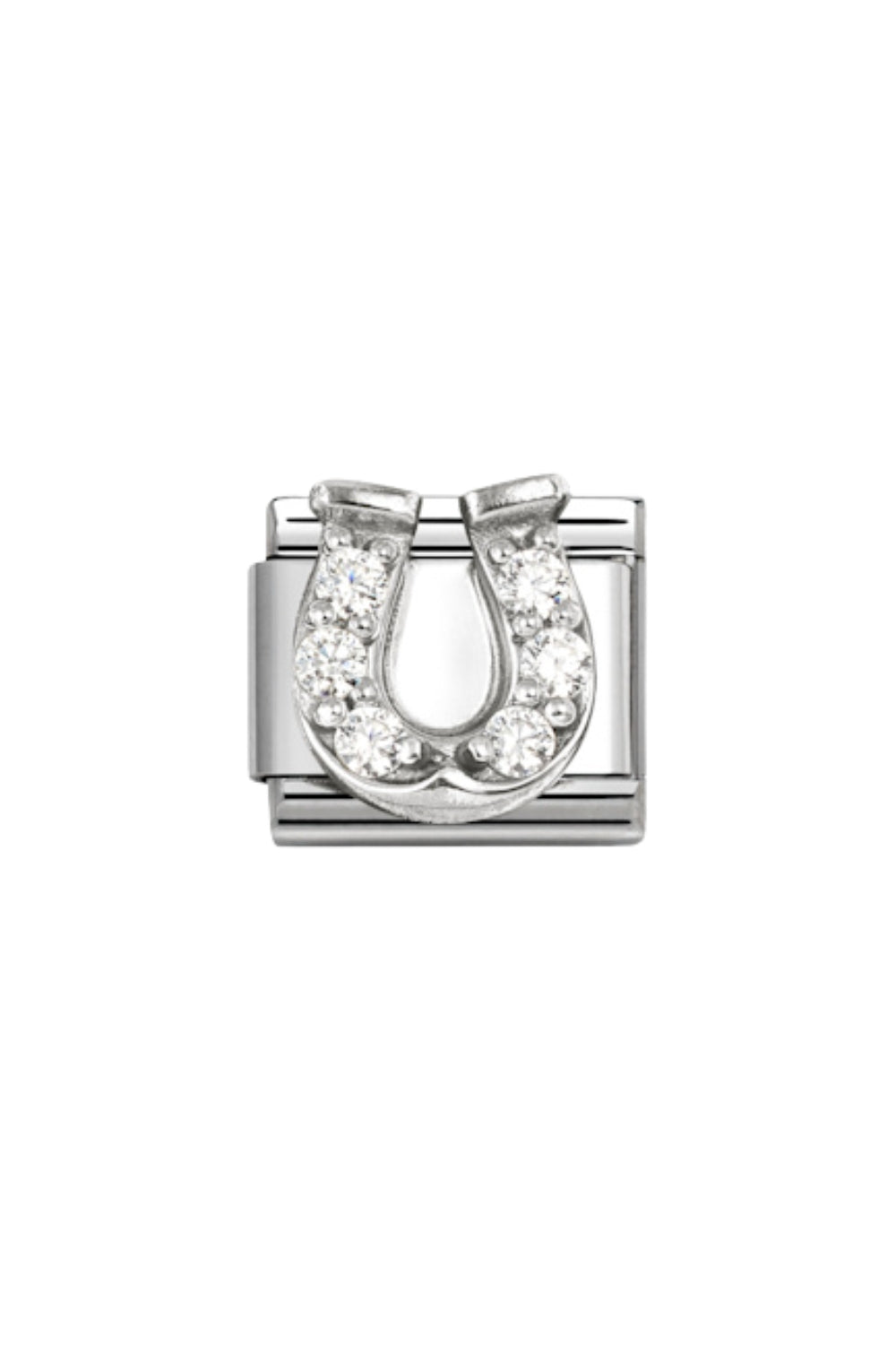 Classic Stainless Steel 925 sterling Silver with CZ White Horseshoe
